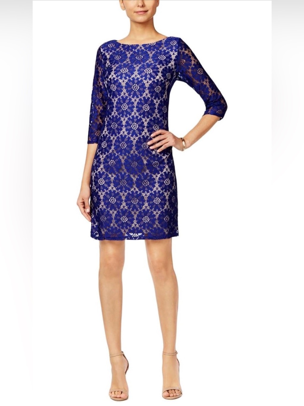 Jessica Howard Navy Lace Illusion Sheath Dress | Size 8 | Lined Cocktail Dress